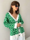 Women Work Business Casual Sweats Cardigan Jacquard Knitted Sweater