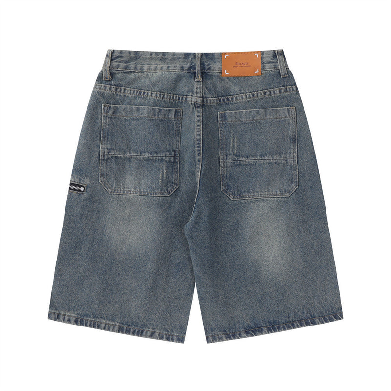 Men Shorts Summer Washed Straight Denim Shorts Retro Loose