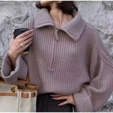 Women Work Business Casual Sweaters Loose Zip Casual Knitted Sweater