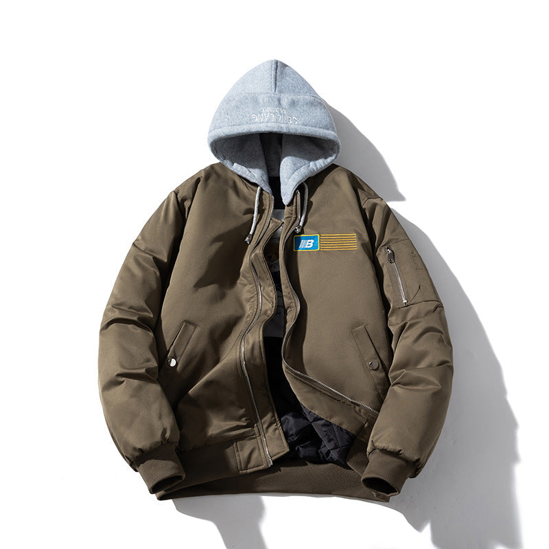 Mens Vintage Jackets Baseball Jacket Hooded Street Tide Cotton Jacket