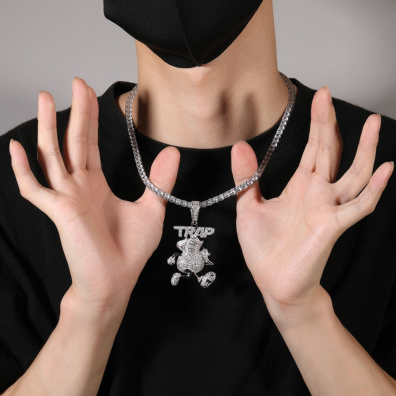 Jewelry Hip Hop TRAP Full Diamond Cartoon Pendant Fashion Necklace Spectrum