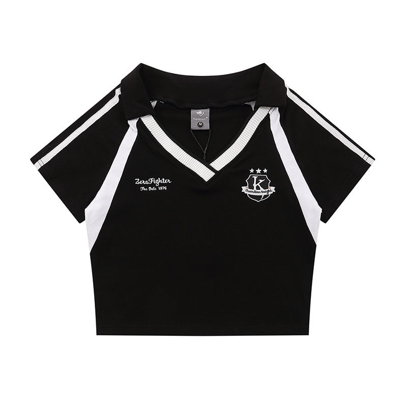 Men T-Shirt College Style Lapel Short Women's
