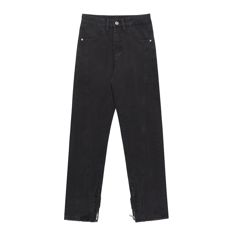 Men Jeans Casual Loose Stitching Zipper Slit