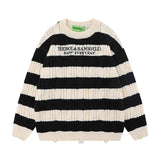 Women Sweater Striped Knitted Sweater College Style