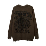 Women Sweater Creative Pattern Loose Hole Knit Sweater