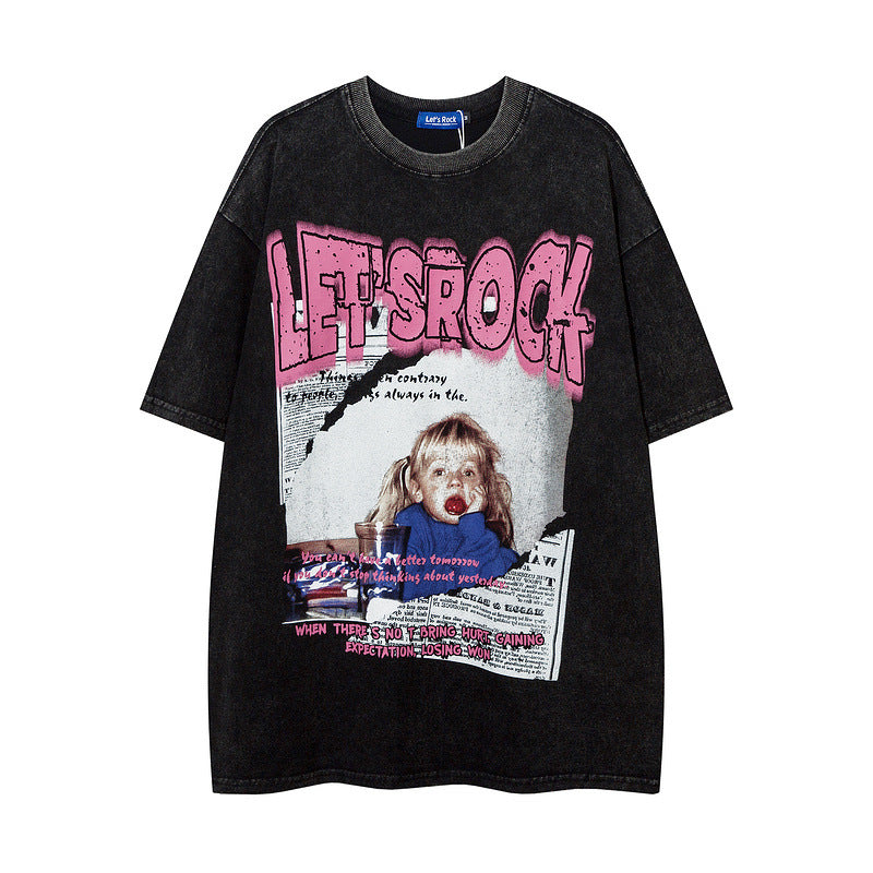 Men T-Shirt Distressed Loose Portrait Printing