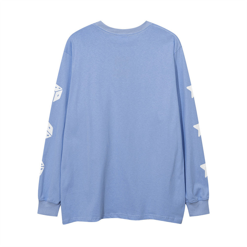 Men Long Sleeve T-Shirt Dice Pattern Loose Casual