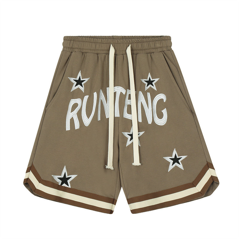 Men Shorts Embroidery Stitching Sports Loose