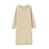 Women Pullover Sweater Loose Hooded Knitted Dress