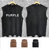 Purple Brand Distressed Tank T Shirts Distressed Sleeveless T-shirt Vest