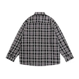 Men Long Sleeved T Shirt Loose Plaid Long Sleeve Shirt Men Casual Embroidery Letter Vintage Shirt