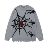 Men Sweater Spider Web Jacquard Crew Neck Sweater