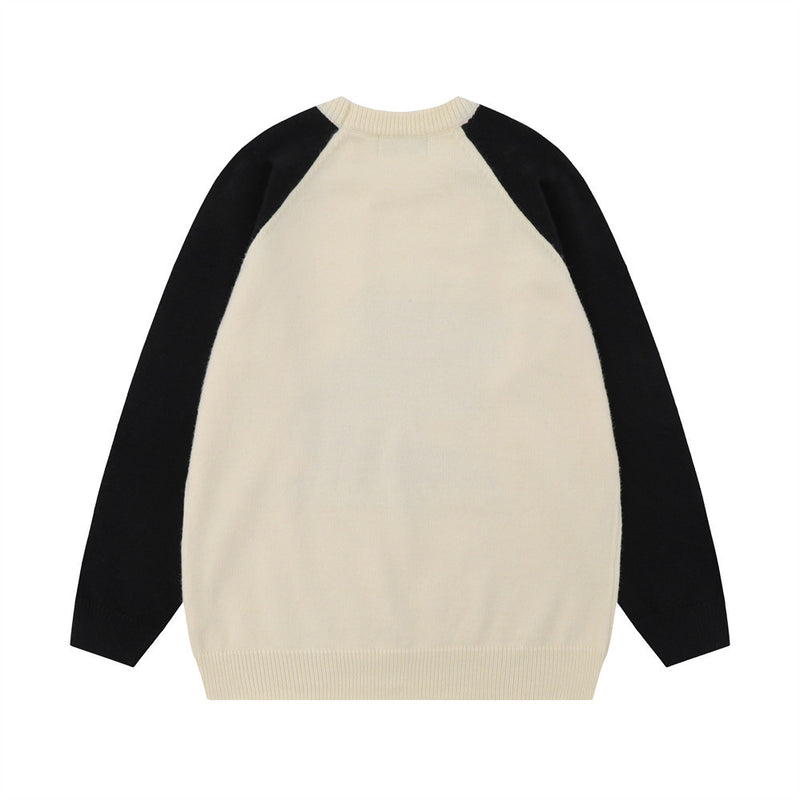 Men Sweater Cartoon Cat Jacquard Shoulder Sleeve Knitted Sweater