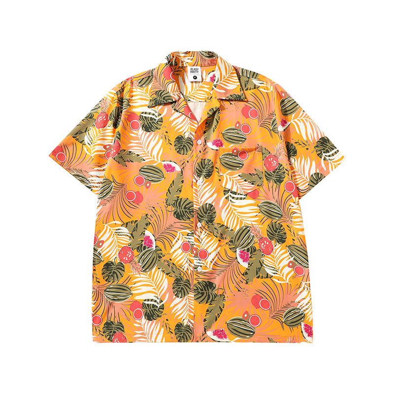 Short Sleeve Shirt Vintage Floral Full Printed Loose Casual Hawaiian Vacation Shirt