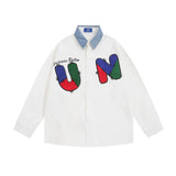 Men Long Sleeved T Shirt Embroidered Letter Long Sleeve Shirt Men's Loose Casual Contrast Color Shirt Spring and Autumn