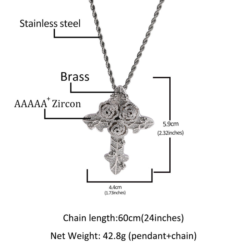 Jewelry ins Wind Rose Cross Zircon Pendant Twist Chain Necklace Crosses Royalty Egypt Pieces