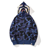 Bathing Ape Hoodie Shark Double Hood Camo Hooded Zip Cardigan Sweater