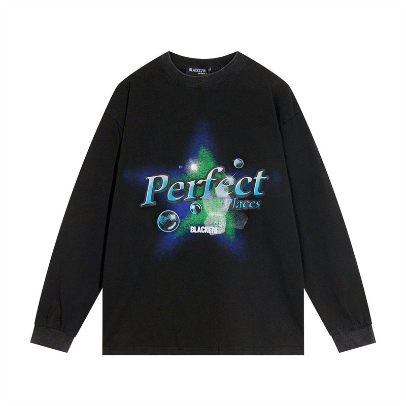 Men Long Sleeve T-Shirt Creative Five-Pointed Star Printing