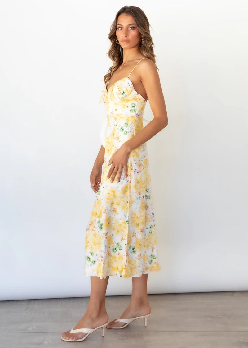 Women Dress Pleated Suspender Floral Dress