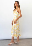Women Dress Pleated Suspender Floral Dress