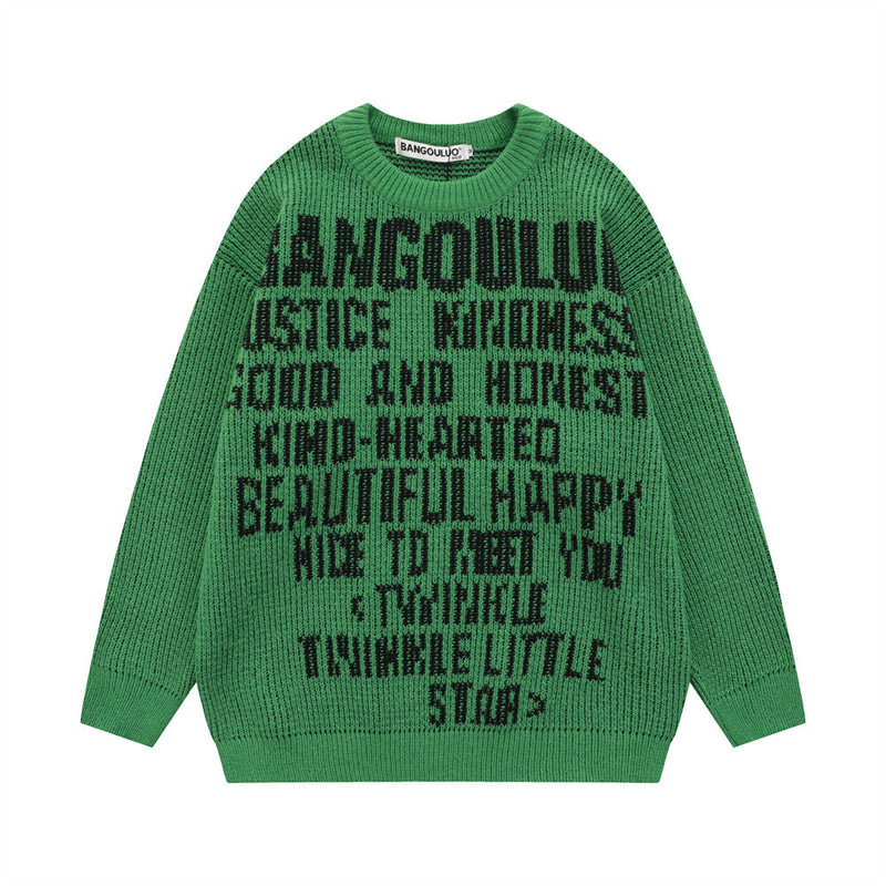 Men Sweater Niche Jacquard Loose-Fitting round Neck Sweater