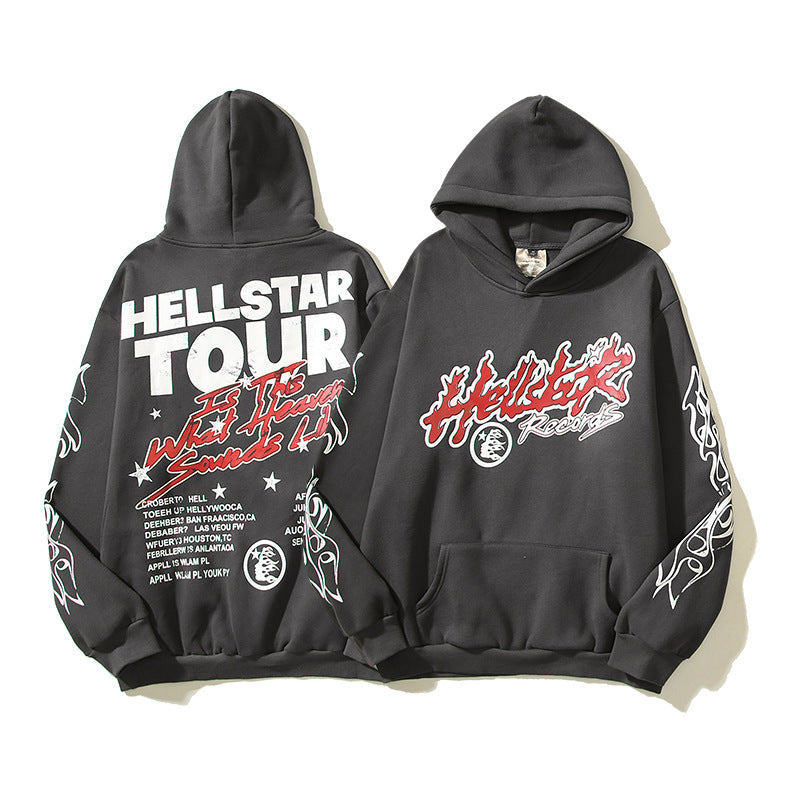 HS Hoodie Retro Distressed Letters Graffiti Printing Loose