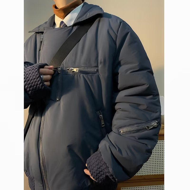 Men Cotton Coat Irregular Zipper Multi-Pocket Loose