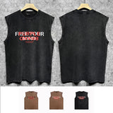 Purple Brand Distressed Tank T Shirts Distressed Sleeveless T-shirt Vest