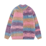 Women Sweater Gradient Striped Knitted Zipper Jacket Casual