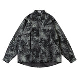 Men Long Sleeved T Shirt Distressed Plaid Shirt Men's High Street Stitching Loose Lapels Long Sleeve Shirt Coat Autumn and Winter
