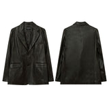 Women Jackets Vintagepu Leather Suit Distressed Idle Style