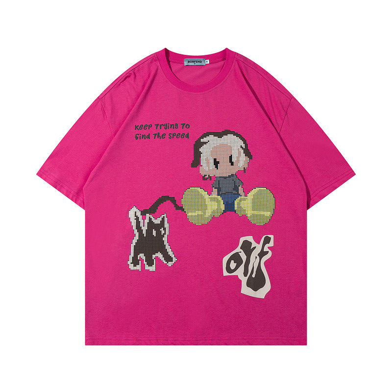 Men T-Shirt Fun Cartoon Foam Oversize All-Matching