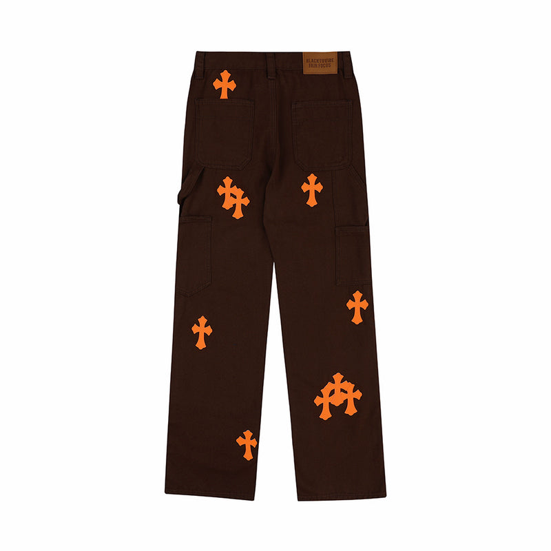 Men Jeans Cross Veneer Embroidery Loose Personality