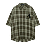 Short Sleeve Shirt Plaid Lapel Oversize