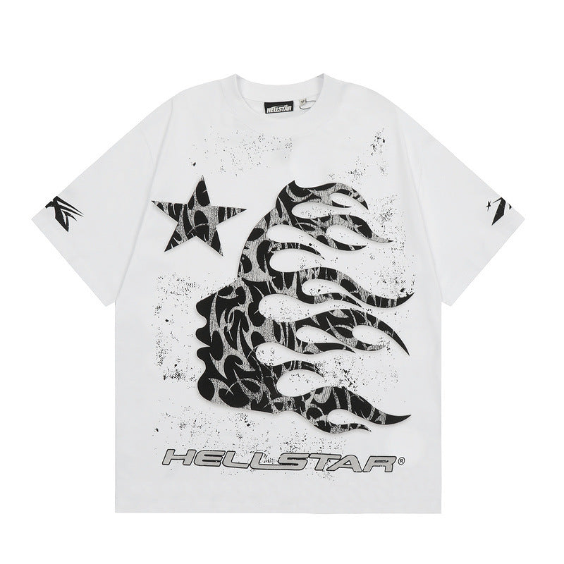 Hellstar T Shirt Vintage Old Print Loose Casual Crew Neck Short Sleeve T-Shirt