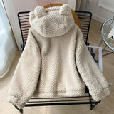 Women Cotton Coat Lamb Fur Coat Rabbit Ear Hat