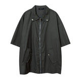 Short Sleeve Shirt Solid Color Tooling Zipper Lining Loose