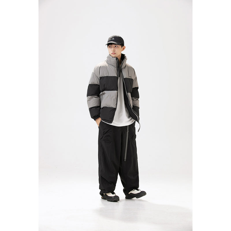 Unisex Coat Retro Patchwork Stand-up Collar Cotton-Padded Clothes Men and Women