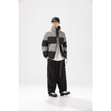 Unisex Coat Retro Patchwork Stand-up Collar Cotton-Padded Clothes Men and Women