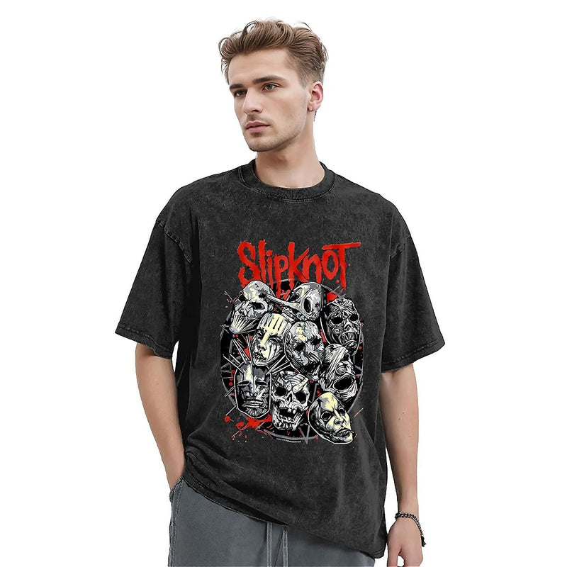 Vintage Washed T-Shirt American Slipknoted Music Casual