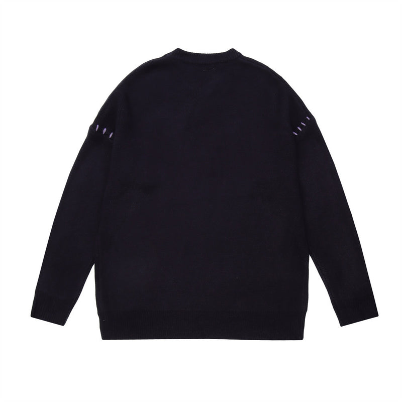 Men Sweater Embroidery Abstract Humanoid Brocade Sweater