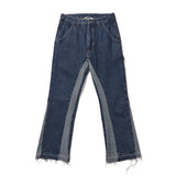 Men Jeans Stitching Edging Bell-Bottom Pants Loose Casual