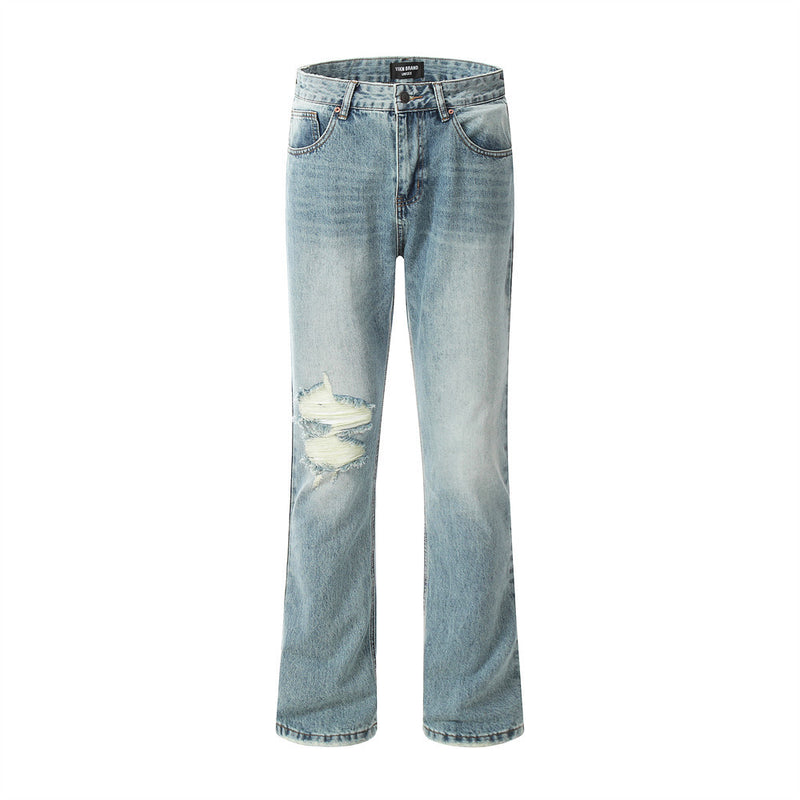 Men Jeans Loose Hole White Casual