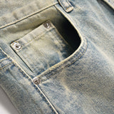 Men Jeans Bright White Faded Loose Casual Retro