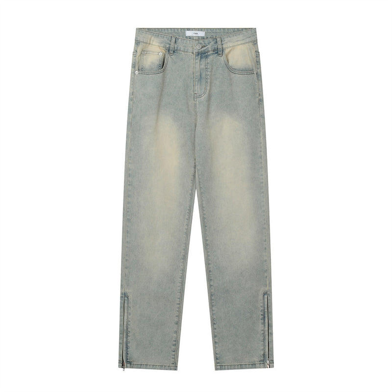 Men Jeans Polished White Loose Zip Slit