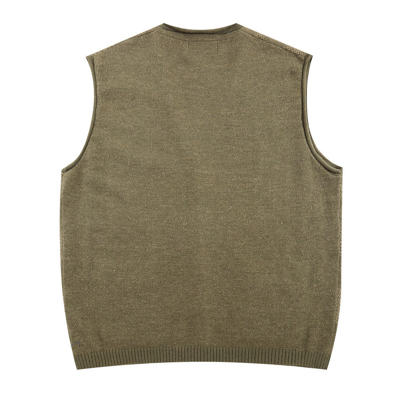 Men Sweater Chessboard Plaid Jacquard Cardigan Sweater Sleeveless