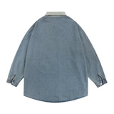 Men Long Sleeve T Shirt Spring and Autumn Long Sleeve Pullover Denim Top Men's Embroidery Letter Polo