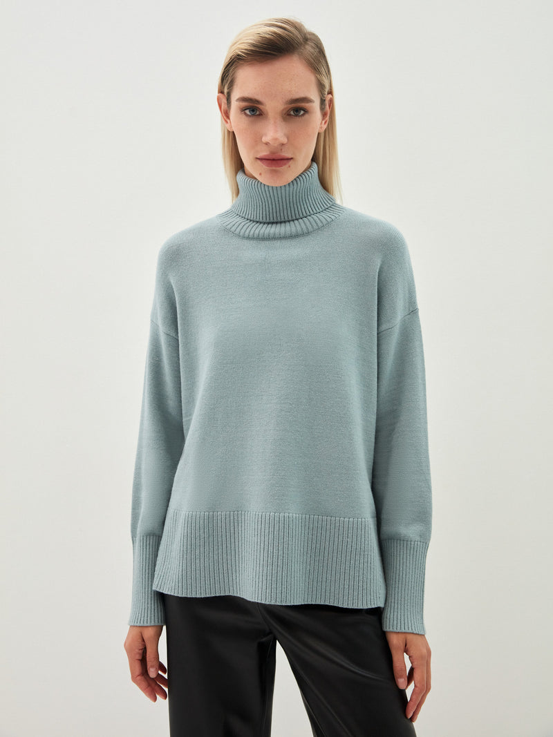 Women Work Business Casual Sweats Knitted High Collar Loose Sweater