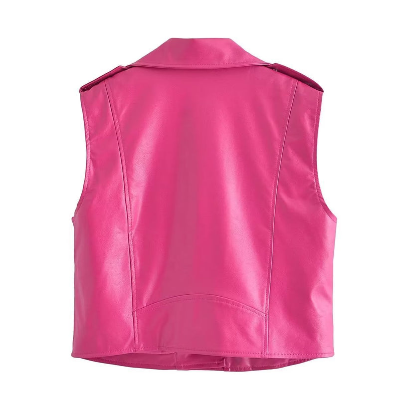 Women Vest Imitation Leather Vest Cool