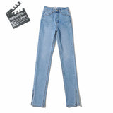 Women Jeans Slit Slim-Fitting Jeans